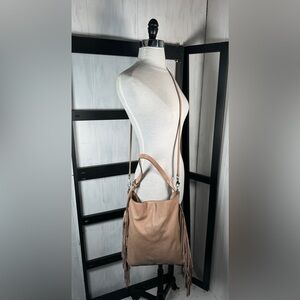 Tosca Blu FRINGED Big Nude Leather Satchel/Removable Crossbody Strap & Pouch